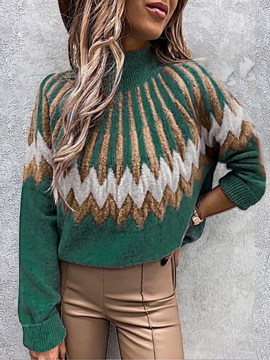 Dames Trui Casual Zacht Kleurenblok Geribd Strakke ronde hals Gebreid Lange mouw Normale tops breien Buiten Dagelijks Weekend Rood Groen Herfst Winter 2025 - $46.99 –P4