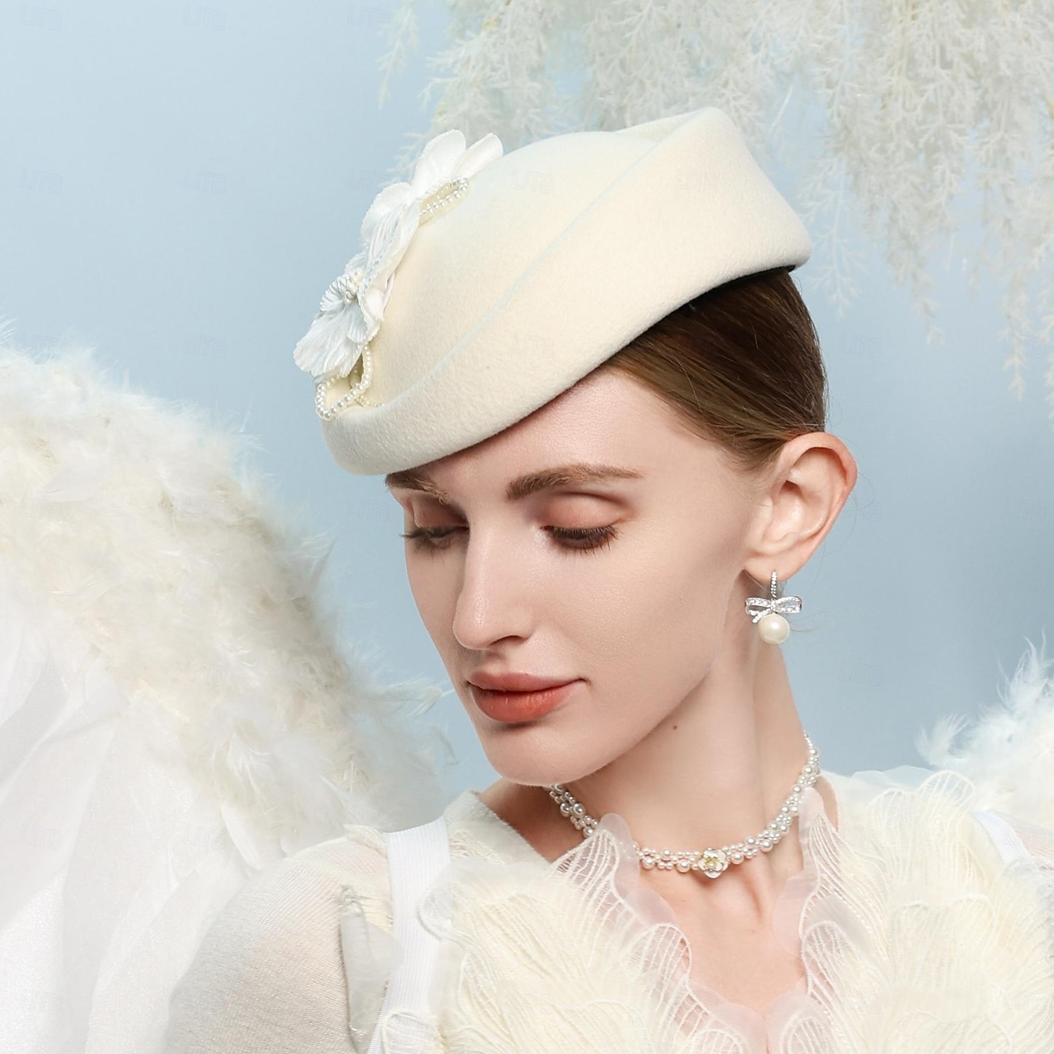 hoed 100% Wol Damesbaret Bruiloft Teaparty Elegant Bruiloft Met Nep Parel Bloemen Helm Hoofddeksels 2026 - $45.99 –P10