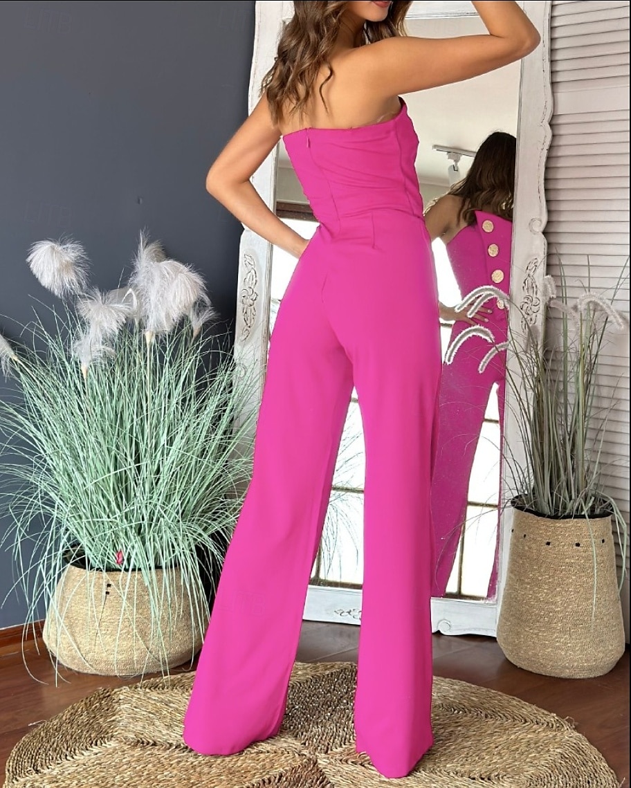 Dames Normaal Jumpsuit Elegant Effen Kleur Mouwloos Breed Been Strapless Knop Dagelijks Normale pasvorm Zwart Wit Rood Zomer 2025 - $36.99 –P10