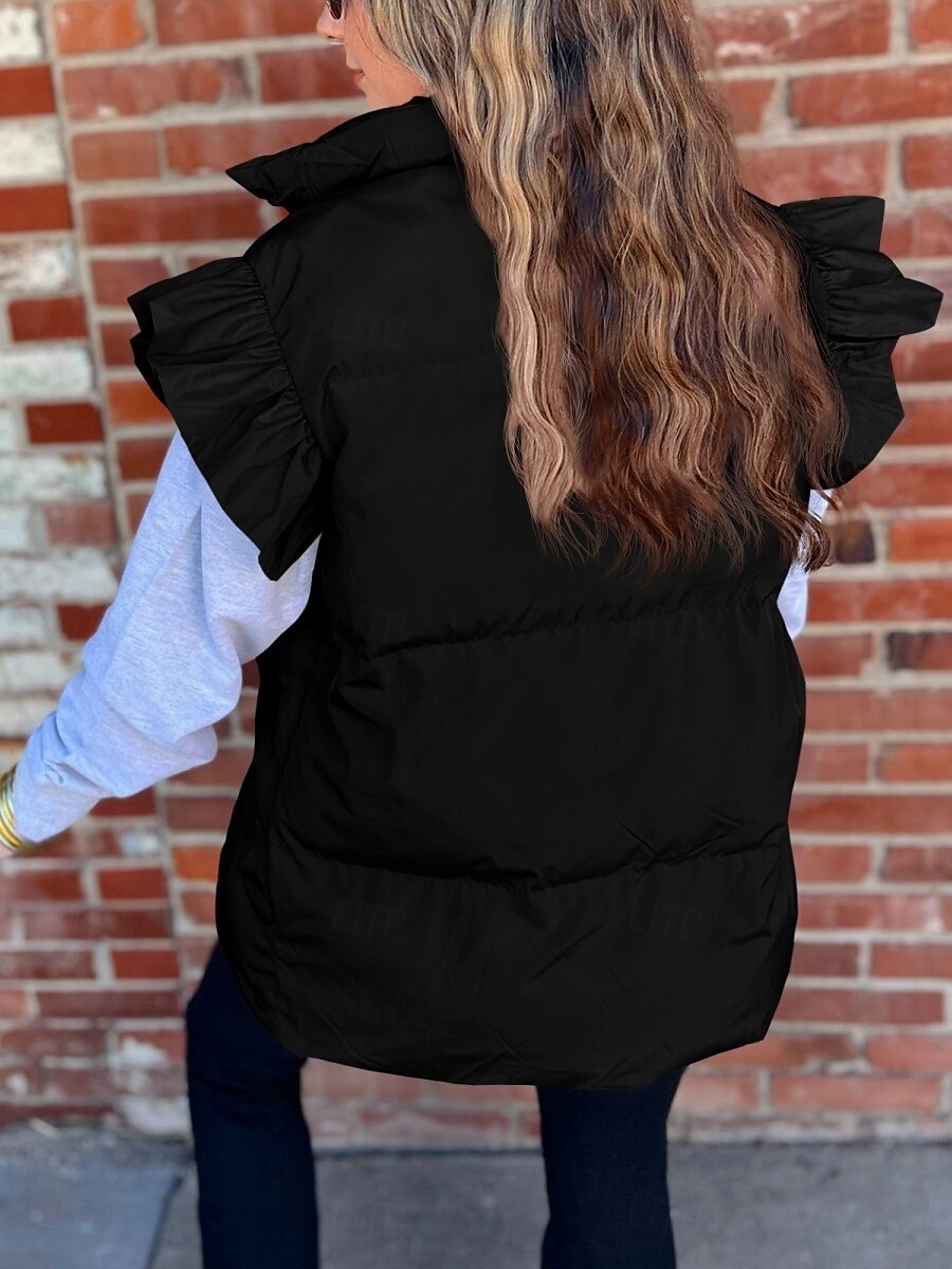 Dames Vest Buiten Straat Dagelijks Herfst Winter Normaal jas Normale pasvorm Houd Warm Ademend Hedendaags Stijlvol Jacks Mouwloos Effen Kleur Met zakken Zwart Blozend Roze Khaki 2025 - $41.99 –P2