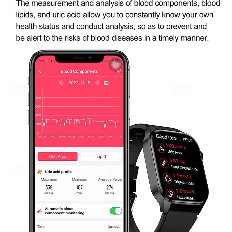 Smartwatch 2-Inch OLED Screen Bluetooth Call Voice Assistant Heart Rate And Blood Glucose Monitoring Waterproof Bluetooth Call Non-Invasive Blood Glucose Measurement Blood Component Measurem 2025 - $72.99 –P13