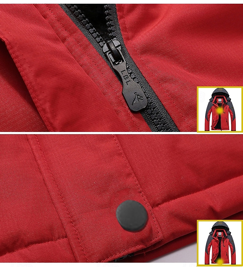 Men's Ski Jacket Gorpcore Softshell Fleece Jacket Waterproof Rain Jacket Winter Outdoor Thermal Warm Windproof Windbreaker Trench Coat Top Outerwear Skiing Camping Hiking Casual Denim Blue Red Green 2025 - $49.99 –P8