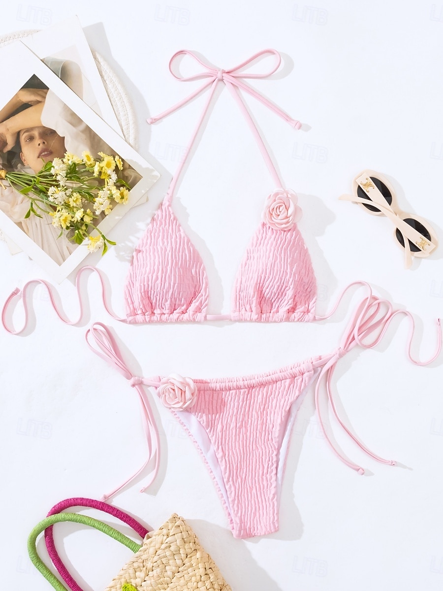 Dames Zwemkleding Bikini 2 stuks String Zwempak Blote rug Slank Vakantie Strand Kleding Effen Kleur Halternek Mouwloos Badpakken 2025 - $28.99 –P7