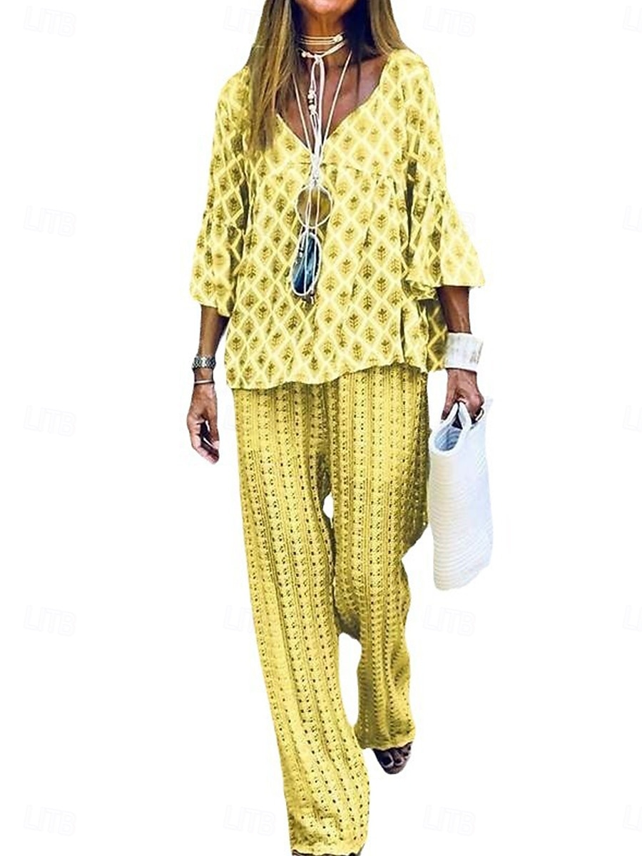 Per donna Festività Di tendenza maglietta Pantaloni Manica lunga Girocollo Pop art Collage Esterno Giallo Blu Viola Primavera & Autunno Standard del 2025 a $29.99 –P4