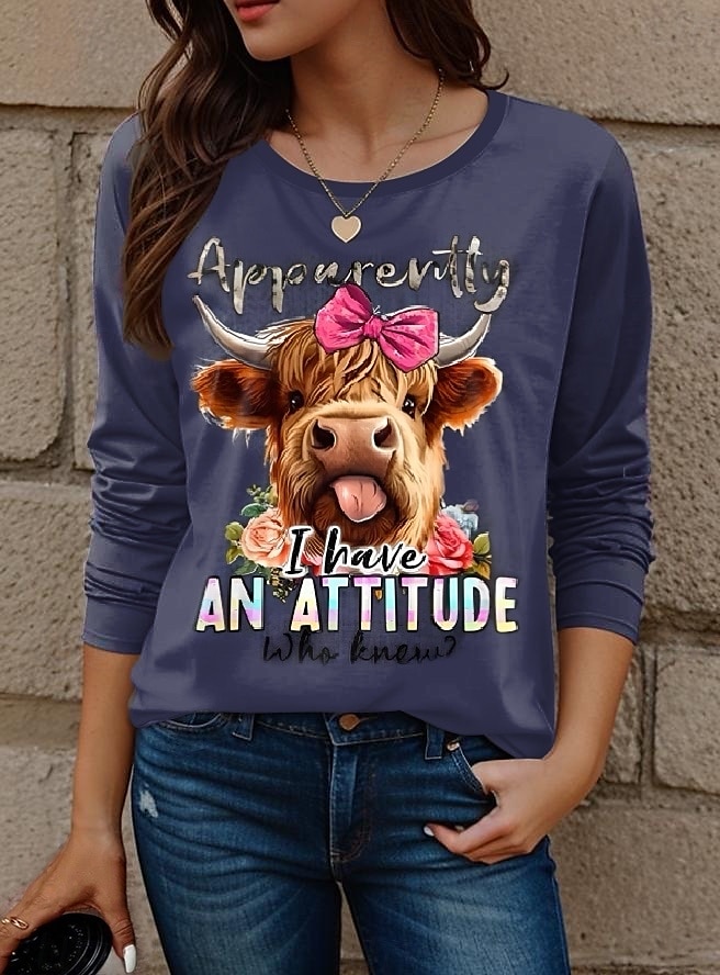 Pentru femei Tricou Animal Scrisă Modă Modern Casual Manșon Lung Stil Nautic Topuri obișnuite Zilnic Sfârșit de săptămână Imprimeu Albastru piscină Toamnă Iarnă 2025 - $22.99 –P1
