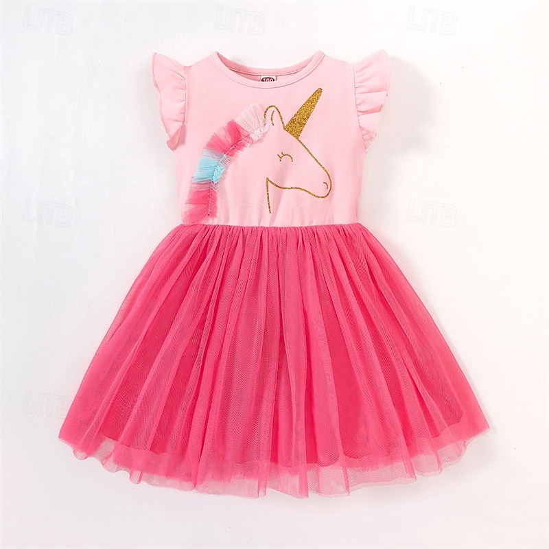 Barn Flickor Klänning Enhörnings Ärmlös Utomhus Ledigt Volang Mode Förtjusande Polyester Ovanför knäet Vardagsklänning A linjeklänning Tyllklänning Sommar Vår 4 år + Rodnande Rosa Purpur Rosenröd 2025 - $24.99 –P1