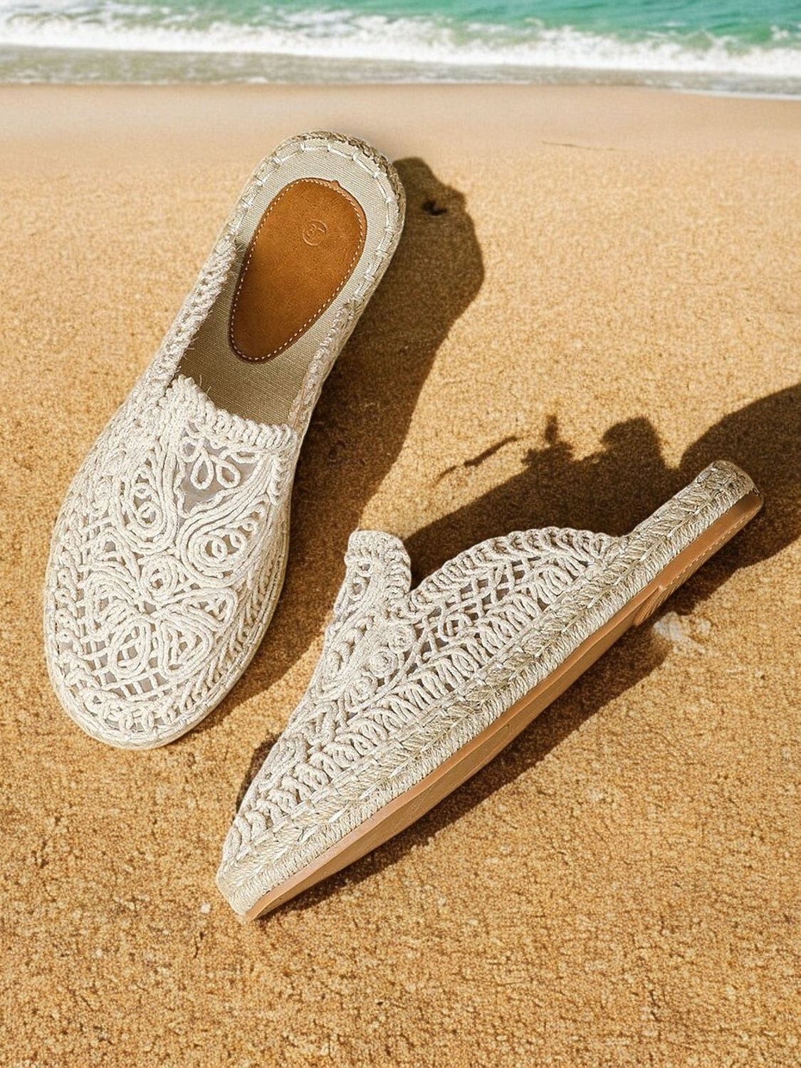 női kék horgolt espadrill lapos hálós részlettel, bohó stílusú bebújós nyári cipő strandra és hétköznapi viseletre 2025 - $42.99 –P1