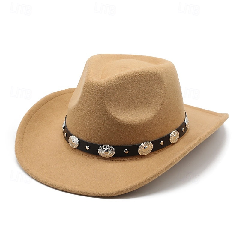 Men's Sun Hat Cowboy Hat Fedora Trilby Hat Black Wine Woolen Vintage Style Fashion 18th Century State of Texas Daily Theme Party Solid / Plain Color Sunscreen Cosplay 2025 - $21.99 –P3