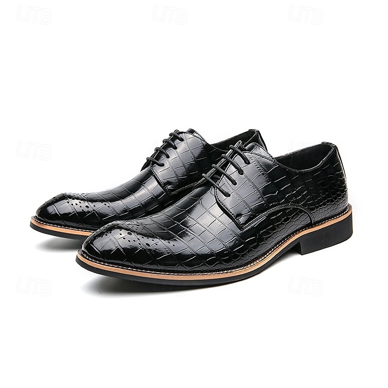 Sapatos oxford masculinos de couro sintético com padrão de crocodilo preto - calçados formais clássicos com cadarço para negócios e ocasiões especiais de 2025 por $46.99 –P2
