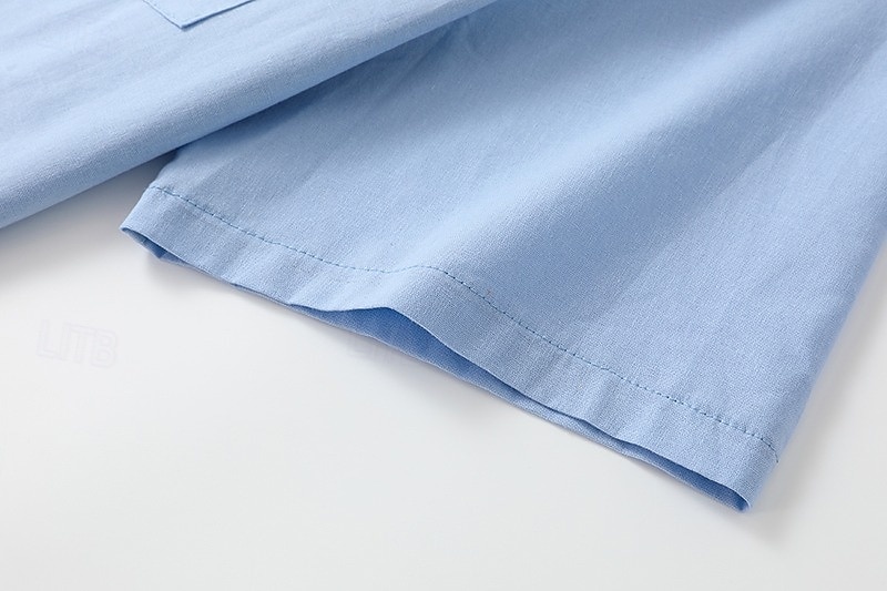 Cotone e lino Classico Per uomo Camicia camicia di lino Camicia estiva Camicia da spiaggia Camicia con bottoni Nero Bianco Blu Manica corta Liscio Collo ripiegabile Estate Da mare Per eventi del 2025 a $25.99 –P16