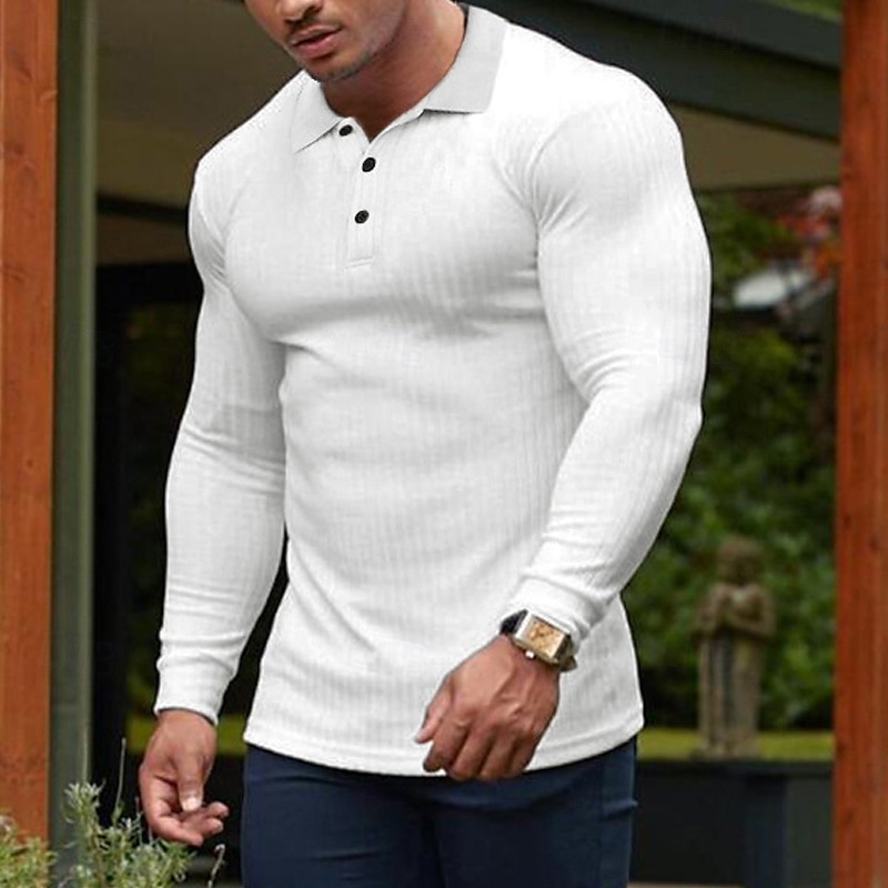 Herren Polos mit Knöpfen Golfhemd Casual Sport Kargen Langarm Modisch Basic Glatt Knopf Sommer Schwarz Weiß Polos mit Knöpfen 2025 - $23.99 –P4