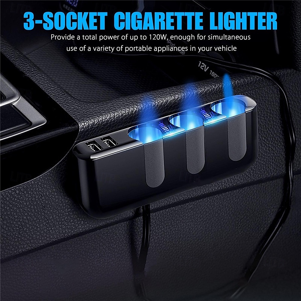 3-weg auto sigarettenaansteker splitter dubbele usb autolader splitter adapter 5v 3.5a 120w universele sigarettenaansteker met led-verlichting geschikt voor telefoons gps dvr opladen 2025 - $34.99 –P3
