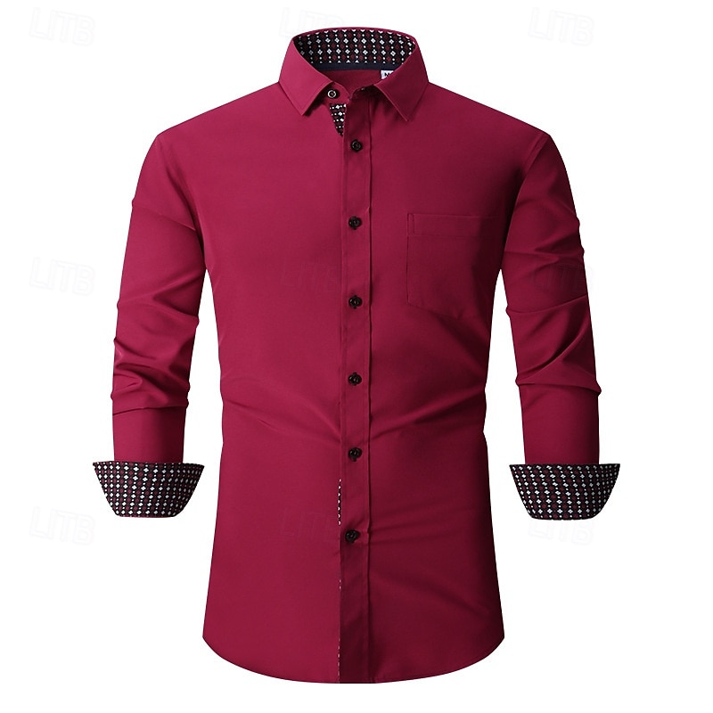 Herren Hemd Oberhemd Knopfhemd Glatt Hochzeit Party Schwarz Weiß Rosa Wein Langarm Kargen Frühling & Herbst Bekleidung 2025 - $26.99 –P8