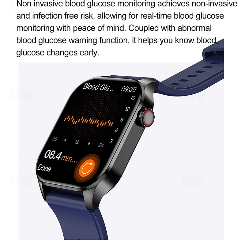 Smartwatch 2-Inch OLED Screen Bluetooth Call Voice Assistant Heart Rate And Blood Glucose Monitoring Waterproof Bluetooth Call Non-Invasive Blood Glucose Measurement Blood Component Measurem 2025 - $72.99 –P14
