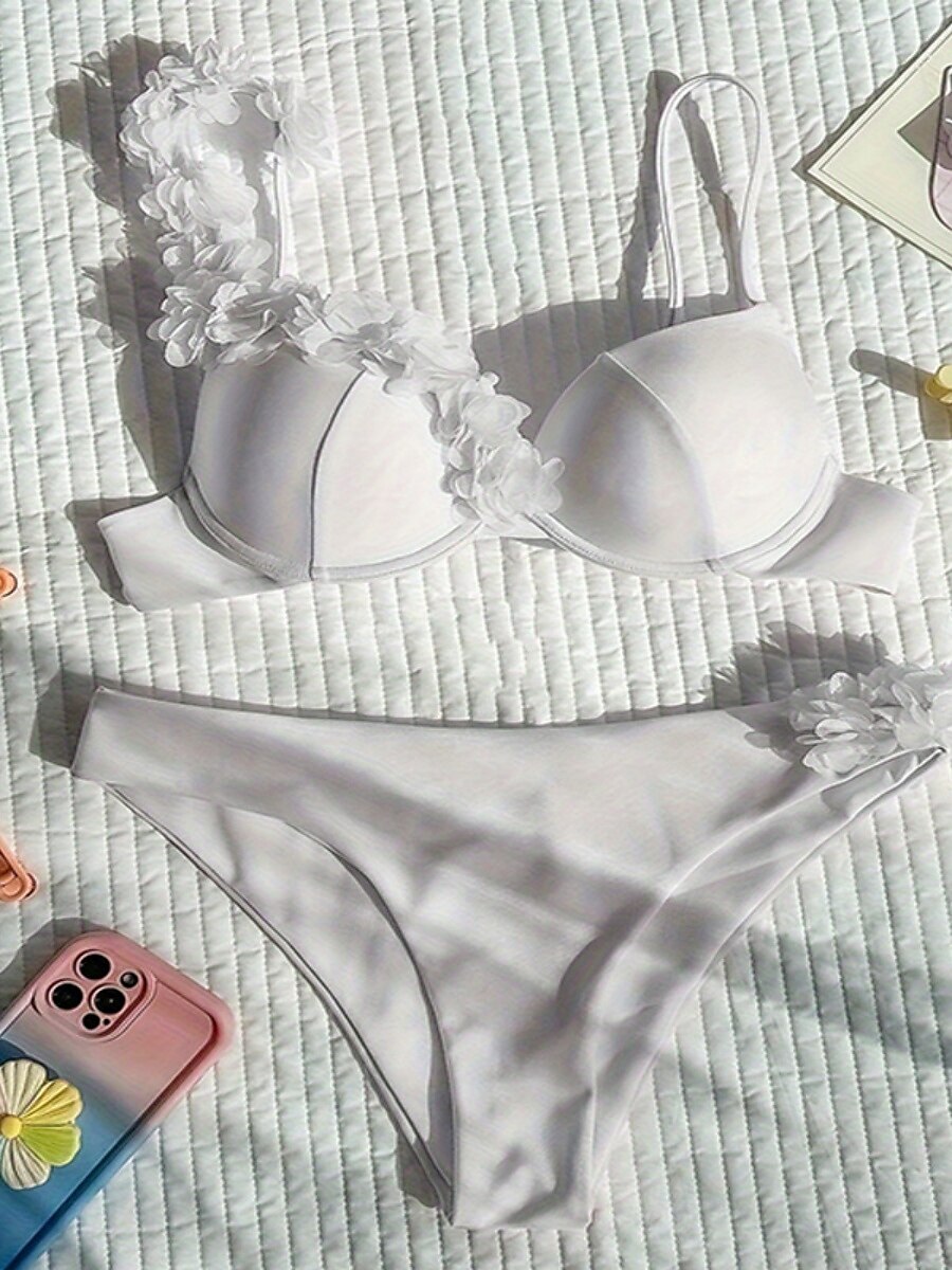 Dam Badkläder Bikini 2 st Kaxig Baddräkt Öppen rygg Smal Blommor i 3D Semester Standkläder Ensfärgat V-hals Ärmlös Baddräkter 2025 - $34.99 –P3