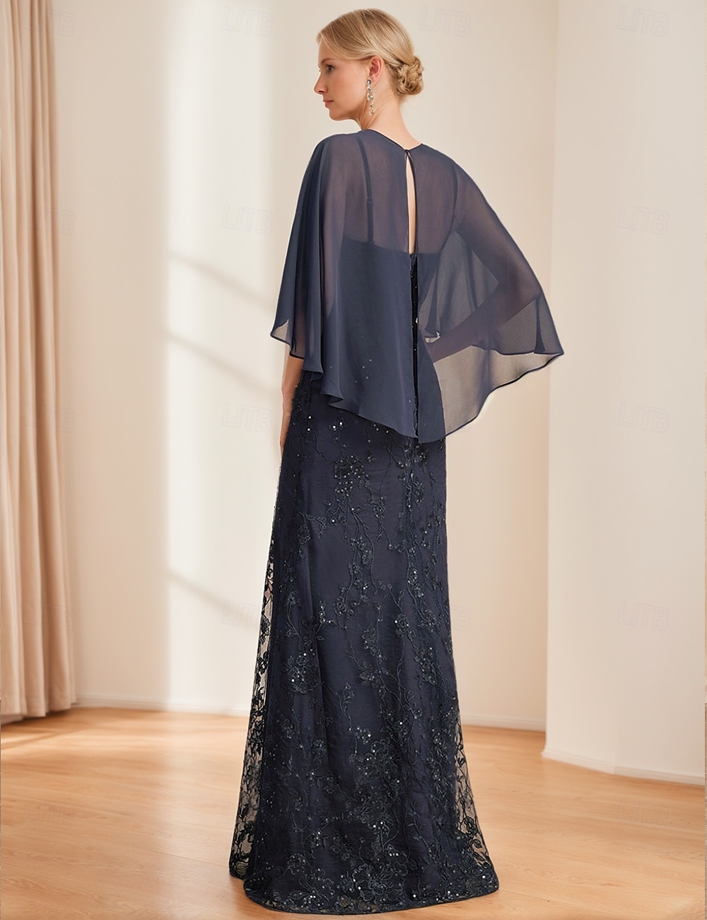 robe trapèze robe mère de la mariée élégante scintillante&amp;Robe longue en mousseline de soie à col en V et manches courtes avec paillettes en dentelle 2025 de 2025 ? $204.99 –P2