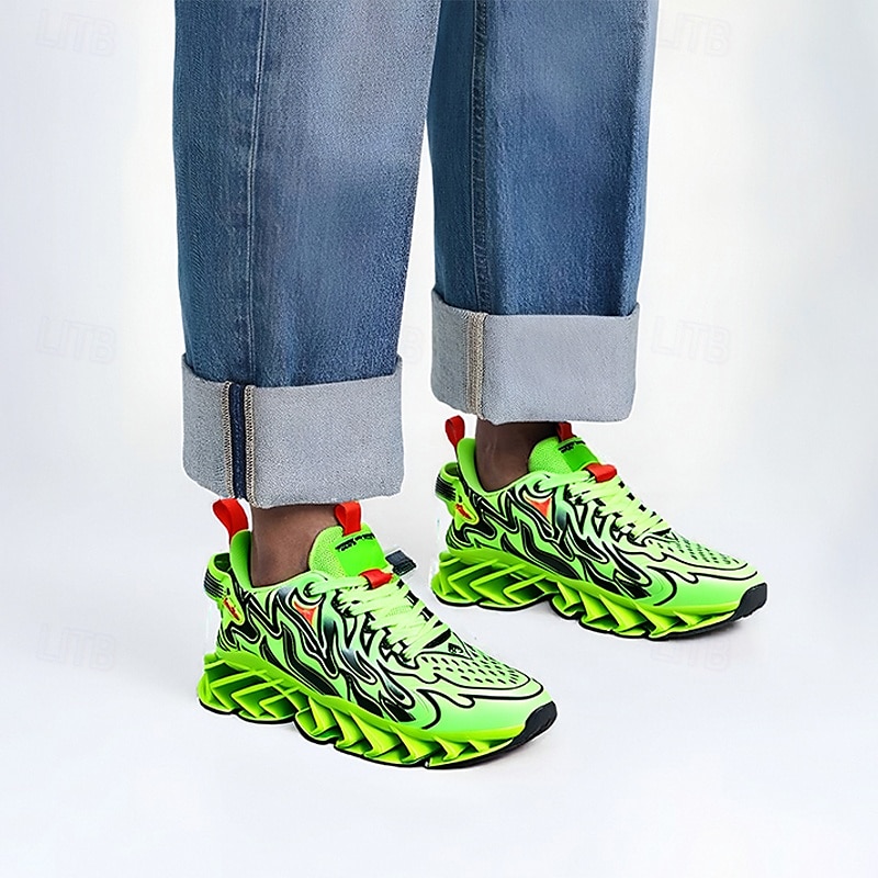 sneakers da uomo verde neon con fiamme, design audace a onde con tomaia traspirante e suola ammortizzata, perfette per lo streetwear e uno stile di vita attivo del 2025 a $54.99 –P2