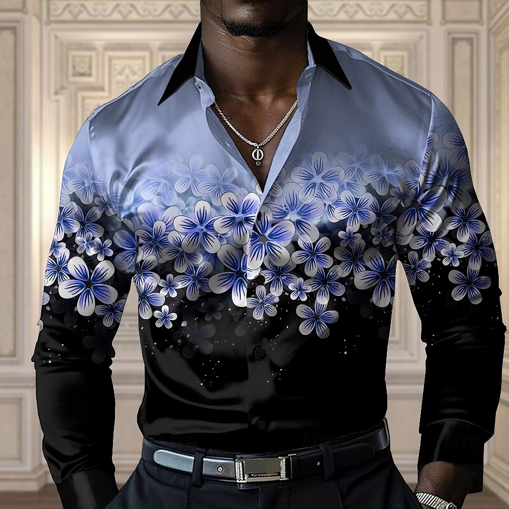 Homme Floral Chemise décontractée Chemise boutonnée manche longue Décontractées Soirée Cadeau Casual Printemps Automne Col rabattu Boutonner Jaune Bleu Violet Vert Gris de 2025 ? $31.99 –P4