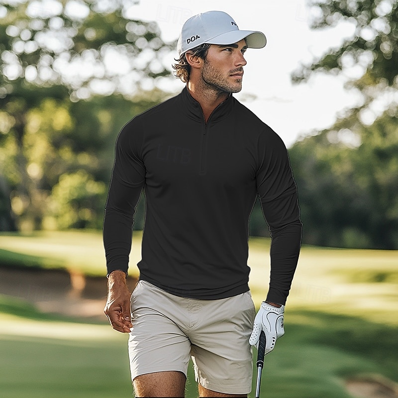 Men's Polo Shirts Golf Polos Shirts Formal Casual Quarter Zip Long Sleeve Fashion Comfortable Solid Color Zip Up Quick Dry Summer Spring Fall Black White Polo Shirts 2025 - $18.99 –P4