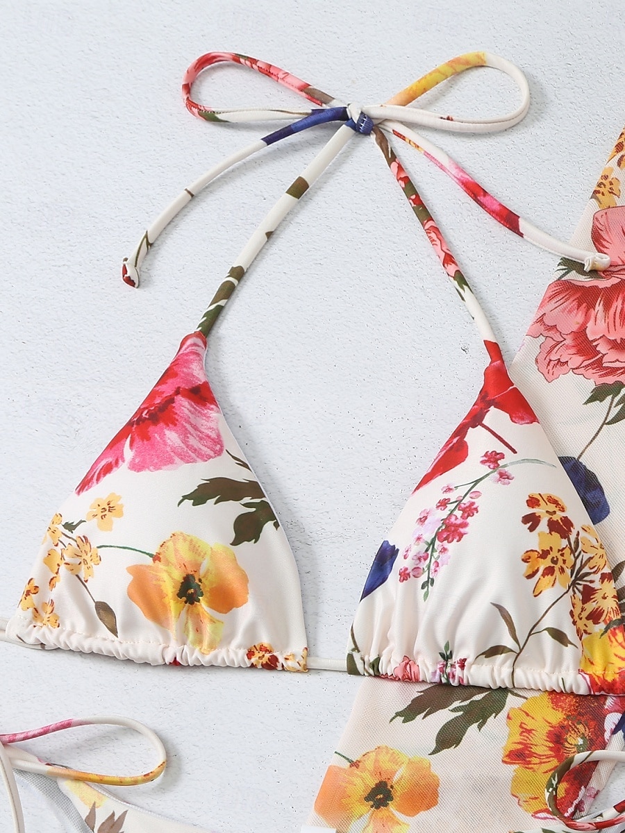 Damen Badeanzug Bikinis Drei Stück Cheeky-Bikinihose Bademode Rückenfrei Schlank Urlaub Strandbekleidung Feste Farbe Halfterhals Ärmellos Langarm Badeanzüge 2025 - $34.99 -P6