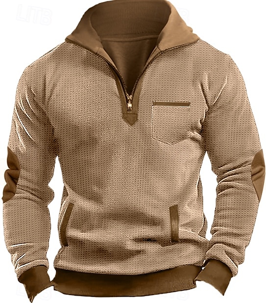 Men's Waffle Sweatshirt Waffle Hoodies Zip Up Sweatshirt Pullover Black Navy Blue Standing Collar Plain Pocket Work Sports & Outdoor Casual Active Vintage Cool Spring Fall Clothing Apparel Hoodies 2025 - $32.99 –P2