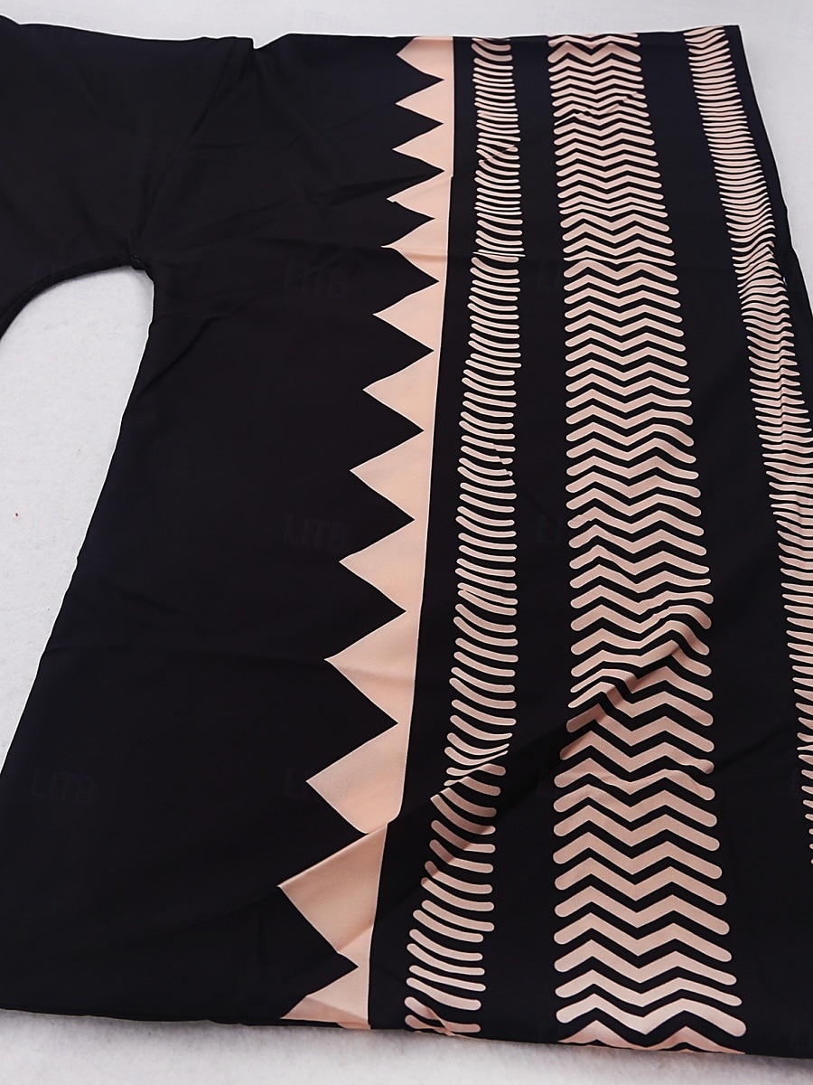 Langes Damenkleid Maxikleid Boho-Kleid Freizeitkleid Swing-Kleid Sommerkleid Vintage Urlaub Alltag Strand Regular Fit Geometrisch 3/4-Ärmel V-Ausschnitt Schwarz Sommer Frühling Herbst 2025 - $25.99 –P10