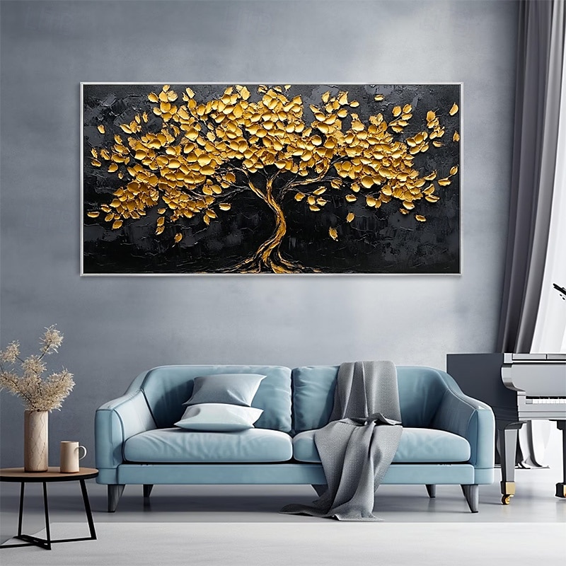 handgemaltes 3D abstraktes Goldbaum-Ölgemälde auf Leinwand, farbenfrohe Baumlandschaft, minimalistische Schwarzgoldstruktur, Spachtelkunst, Naturnachtlandschaft, Weihnachtsdekor, kein Rahmen 2025 - $125.99 –P1