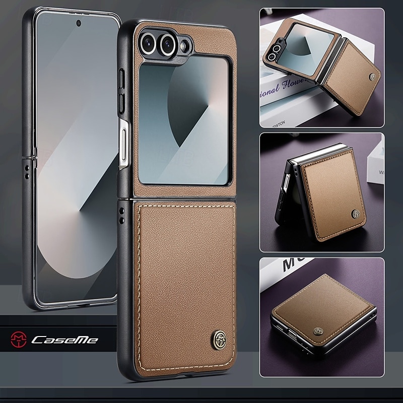 Phone Case For Samsung Galaxy Z Flip 6 Z Flip 5 Back Cover Magnetic Support Wireless Charging Card Slot Retro TPU PU Leather 2025 - $18.99 –P12