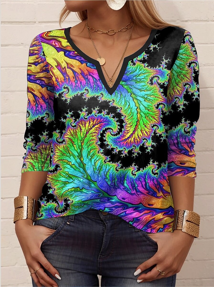Mujer Camiseta Graphic Casual Manga Larga Cuello con muescas. Tops regulares Diario Estampado Azul Piscina Primavera Otoño 2025 - $27.99 –P1