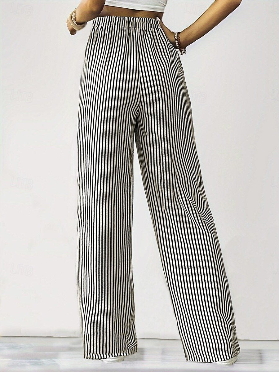 Femmes Joggings Chinos Mode Streetwear Longueur complète Taille haute Rayé Avec Poches Ceinture Élastique Confortable Doux Micro-Élastique Extérieur Rue Noir Printemps & Automne Coupe régulière de 2025 ? $24.99 –P3