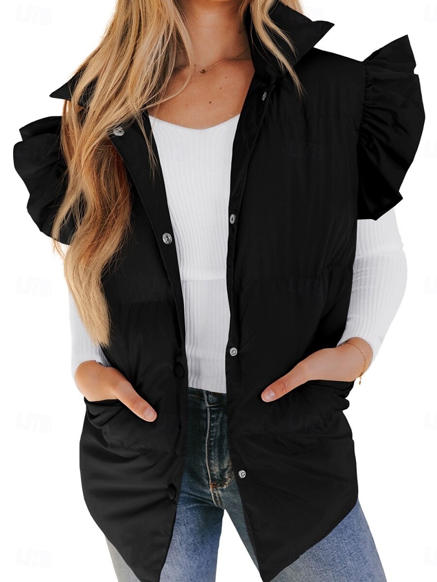Dames Vest Buiten Straat Dagelijks Herfst Winter Normaal jas Normale pasvorm Houd Warm Ademend Hedendaags Stijlvol Jacks Mouwloos Effen Kleur Met zakken Zwart Blozend Roze Khaki 2025 - $41.99 –P3