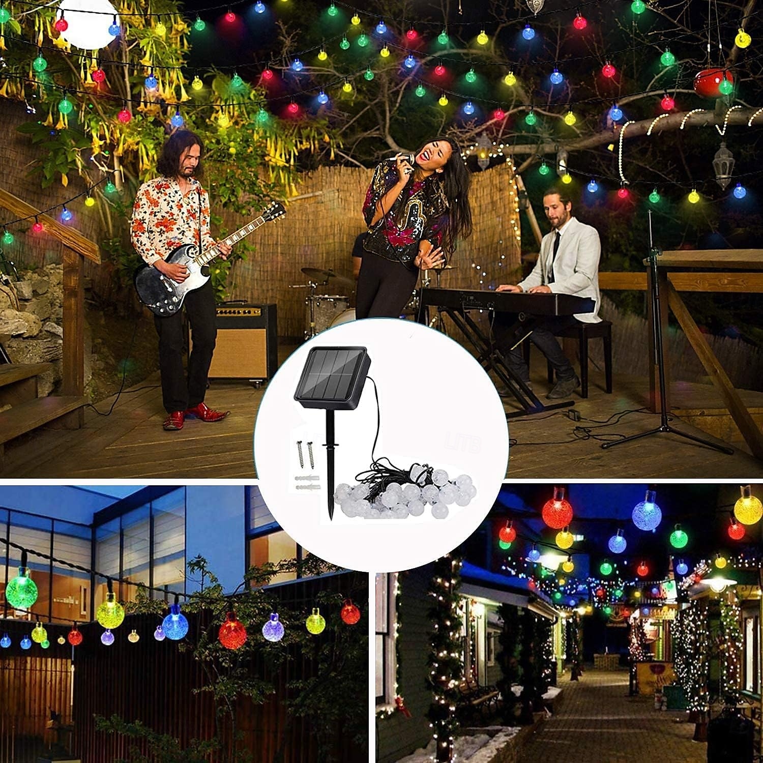Luzes de corda solares de 7 m, 50 LEDs, el 5 mm, branco quente/branco frio/azul, luzes de festa de fim de ano movidas a energia solar com suporte de montagem para natal, casamentos e eventos ao ar de 2025 por $20.99 –P3