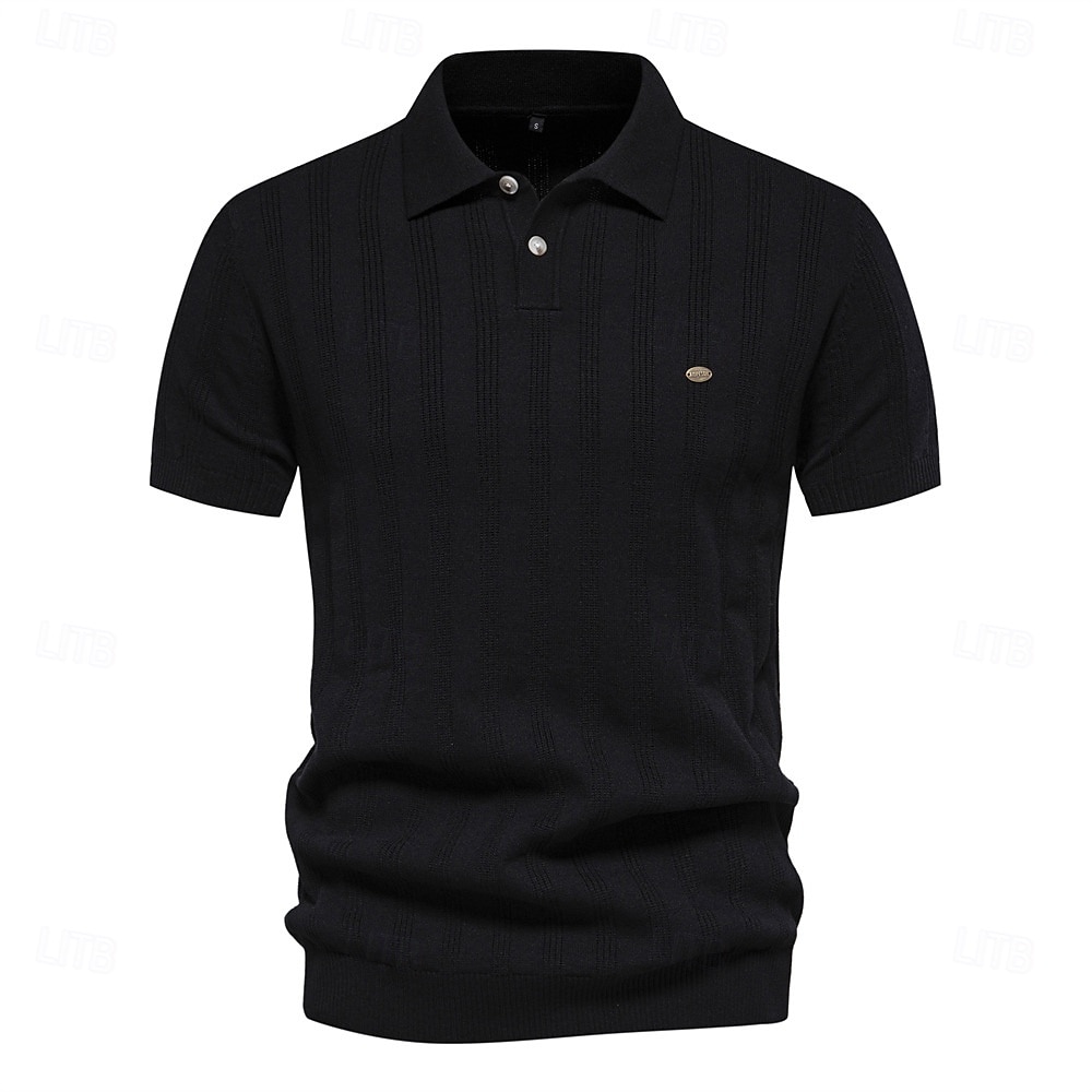 Men's Business Casual Lapel Button Short Sleeve Vintage Fashion Solid Color Vertical Stripes Buttons All Seasons Black Bronze Light Grey Beige 2025 - $26.99 –P5