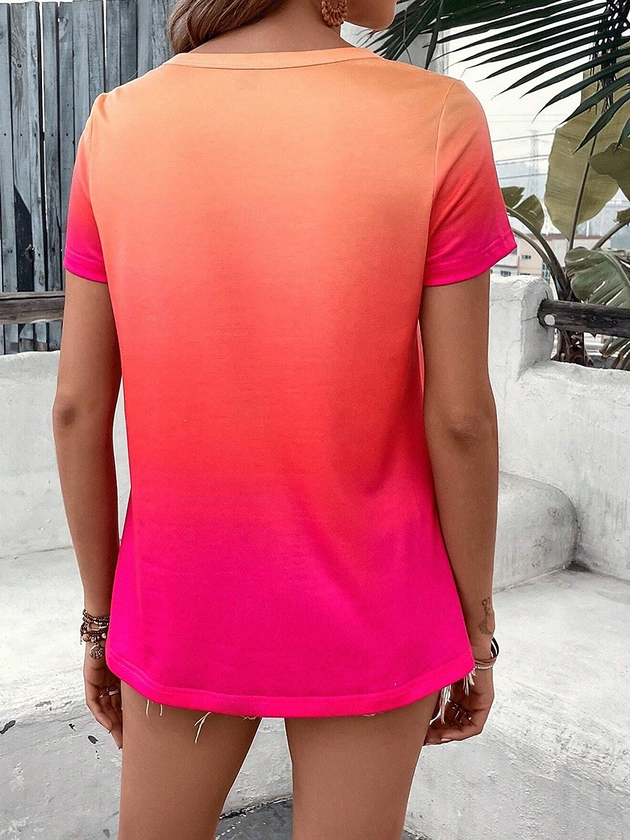 Pentru femei Tricou Animal Stilat Casual Manșon scurt În V Topuri obișnuite Zilnic Imprimeu Portocaliu Vară 2025 - $19.99 –P4