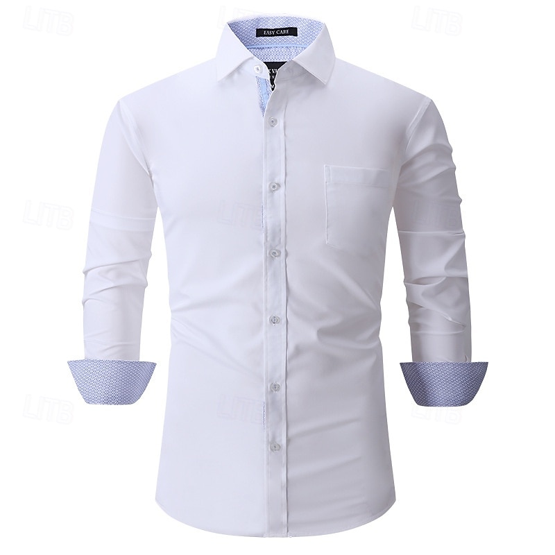 Men's Shirt Dress Shirt Button Up Shirt Plain Wedding Party Black White Pink Wine Long Sleeve Lapel Spring &  Fall Clothing Apparel 2025 - GBP £29 –P2