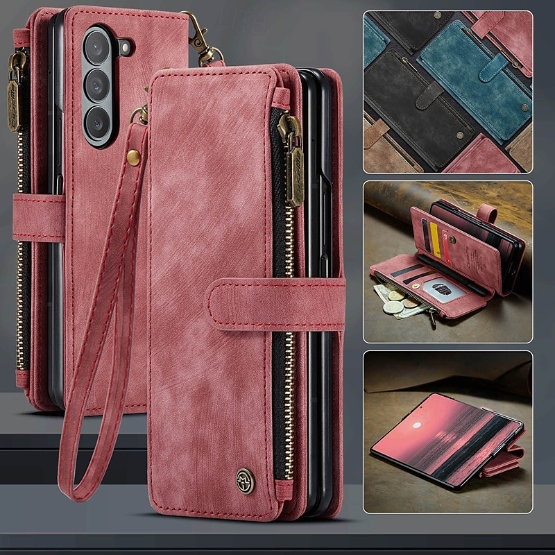 Telefoonhoes Voor Samsung Galaxy Z Fold 6 Z Fold 5 Z Fold 4 Z Fold 3 Wallet Case met Stand Houder Magnetische Rits Retro TPU PU Leer 2025 - $25.99 –P10