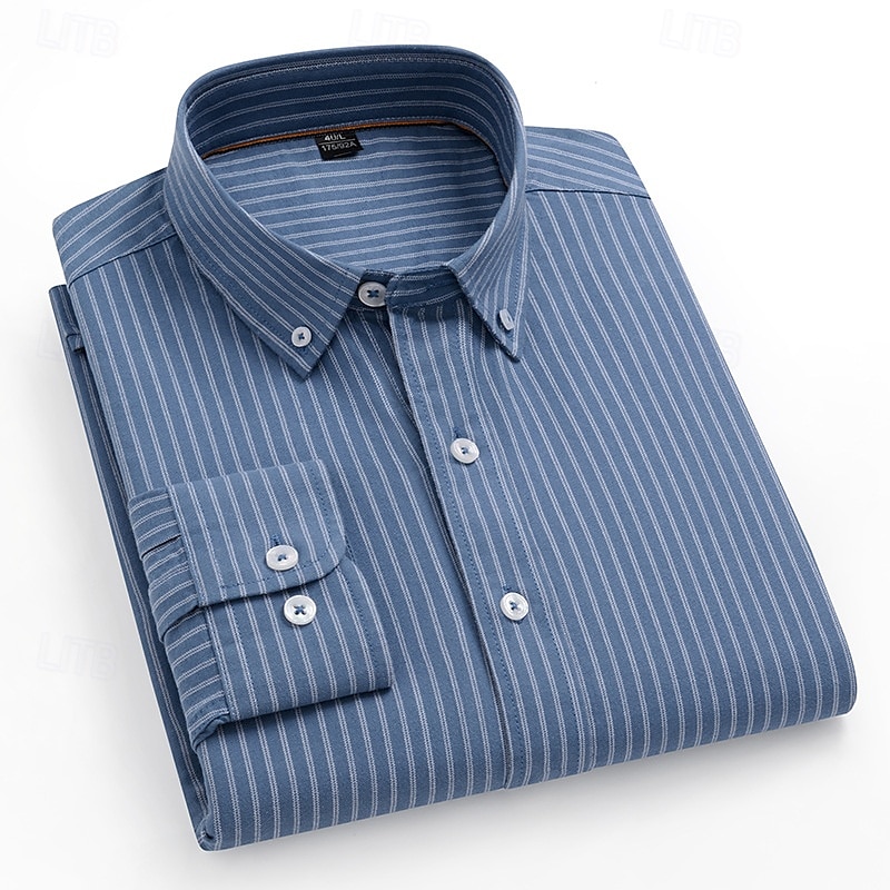 Per uomo Camicia a righe Nero Blu Verde Grigio chiaro Manica Lunga A righe Colletto a Camicia Scuola Matrimonio Abbigliamento 100% Cotone Vacanza Vintage Neutro Moda del 2025 a $26.99 –P4