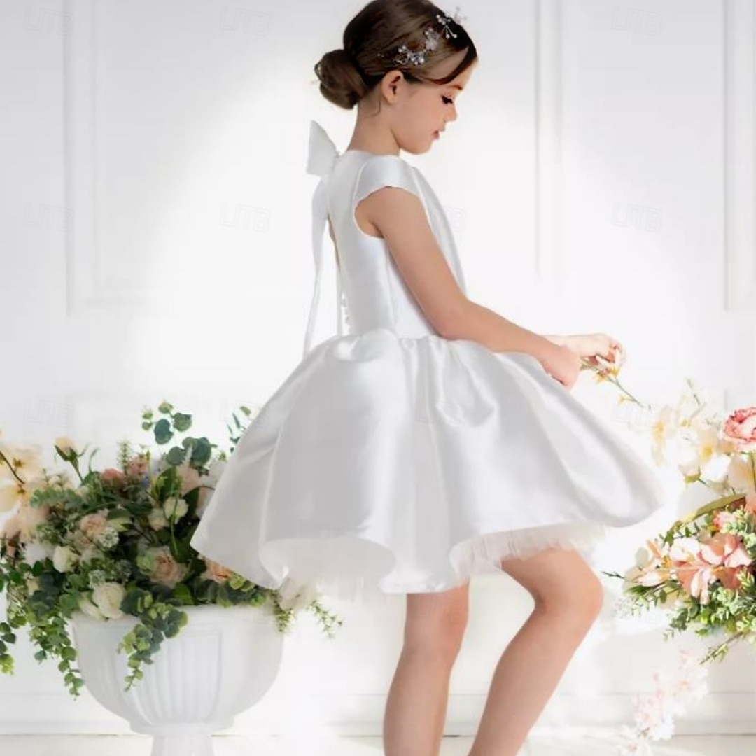 kinderkleidung Mädchen Blumenmädchen Kleid Kleid für die Erstkommunion Party Kleid Feste Farbe Ärmellos Leistung Hochzeit Party Gitter Prinzessin Süß Gitter Mitte der Wade Etuikleid Tüll-Kleid Sommer 2025 - $79.99 –P4