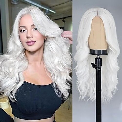 parrucca lunga per donna con riga centrale ondulata donne affascinanti parrucche realistiche dall'aspetto naturale parrucca sintetica in fibra resistente al calore per uso quotidiano alle feste del 2025 a $25.99 –P3