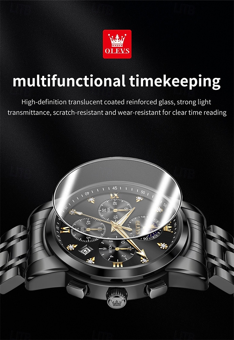 New Olevs Brand Stainless Steel Band Men'S Business Watch Calendar Luminous Chronograph Multifunction Simple Leisure Quartz Watch Fashion Waterproof Sports Men'S Wristwatch 2025 - $35.99 –P9