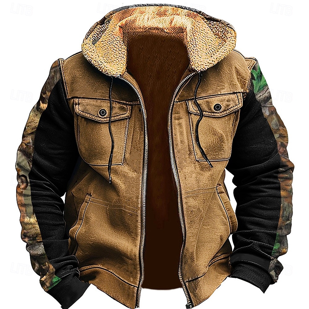 Hombre Cowboy Vellón Sudaderas Sudadera Sudadera con capucha Con Capucha Moda Impresión 3D Festivos Caza Marrón Verde Trébol Cremallera Bolsillo Otoño Invierno Diseñador 2025 - $42.99 –P5