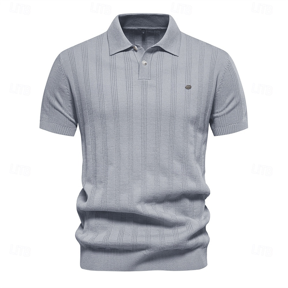 Men's Business Casual Lapel Button Short Sleeve Vintage Fashion Solid Color Vertical Stripes Buttons All Seasons Black Bronze Light Grey Beige 2025 - $26.99 –P3