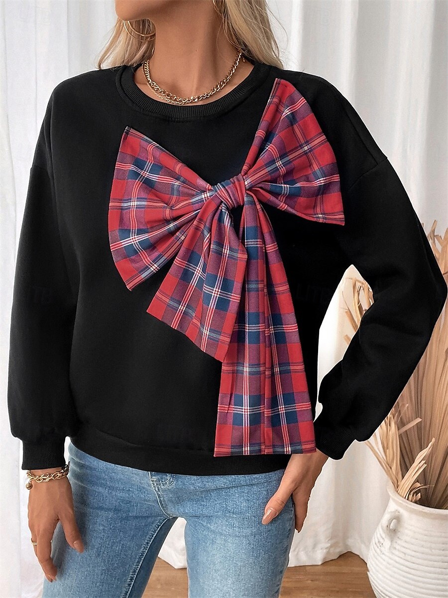 Per donna Di tendenza Informale Manica lunga Girocollo Top regolari Strada Informale Sport Collage Nero Autunno Inverno del 2025 a $35.99 –P4