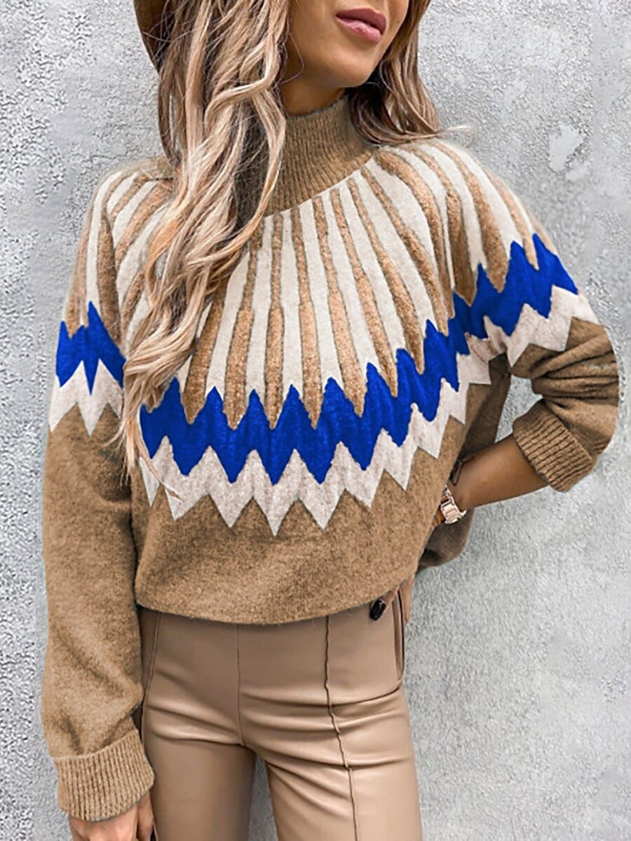 Dames Trui Casual Zacht Kleurenblok Geribd Strakke ronde hals Gebreid Lange mouw Normale tops breien Buiten Dagelijks Weekend Rood Groen Herfst Winter 2025 - $46.99 –P1