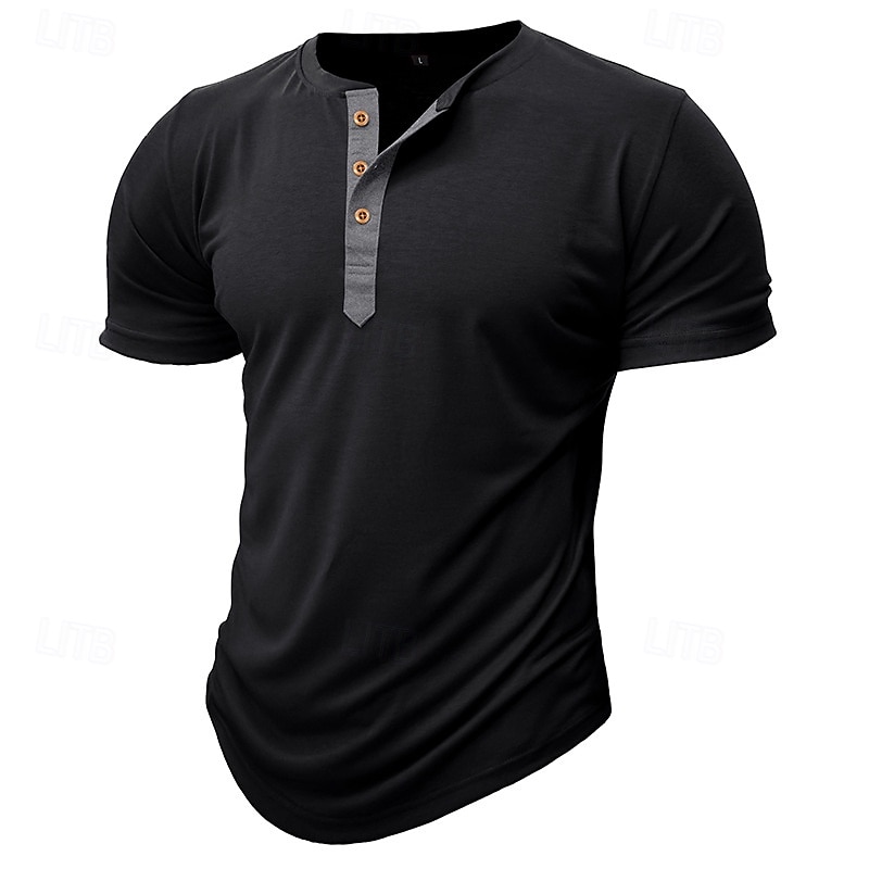 Men's T Shirt Henley Shirt Tee Top Short Sleeve Plain Fashion Designer Basic Button Up Henley Vacation Street Going out Spring & Summer Gray Henley T-Shirt 2026 - $18.99 –P7