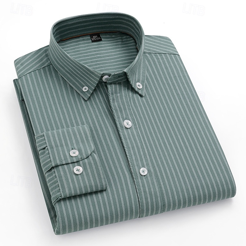 Per uomo Camicia a righe Nero Blu Verde Grigio chiaro Manica Lunga A righe Colletto a Camicia Scuola Matrimonio Abbigliamento 100% Cotone Vacanza Vintage Neutro Moda del 2025 a $26.99 –P3