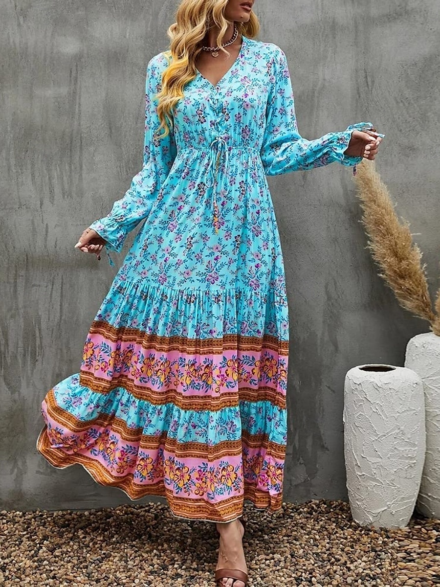 Damen Maxidress Casual kleid Schaukelkleid Langärmliges Boho-Kleid A Linie Kleid Böhmen Brautkleider schlicht Urlaub Täglich Regular Fit Blumen Langarm V Ausschnitt Gelb Rosa Blau Frühling Herbst 2025 - $38.99 –P3
