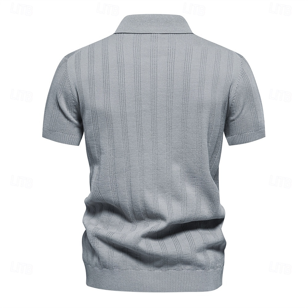 Men's Business Casual Lapel Button Short Sleeve Vintage Fashion Solid Color Vertical Stripes Buttons All Seasons Black Bronze Light Grey Beige 2025 - $26.99 –P4