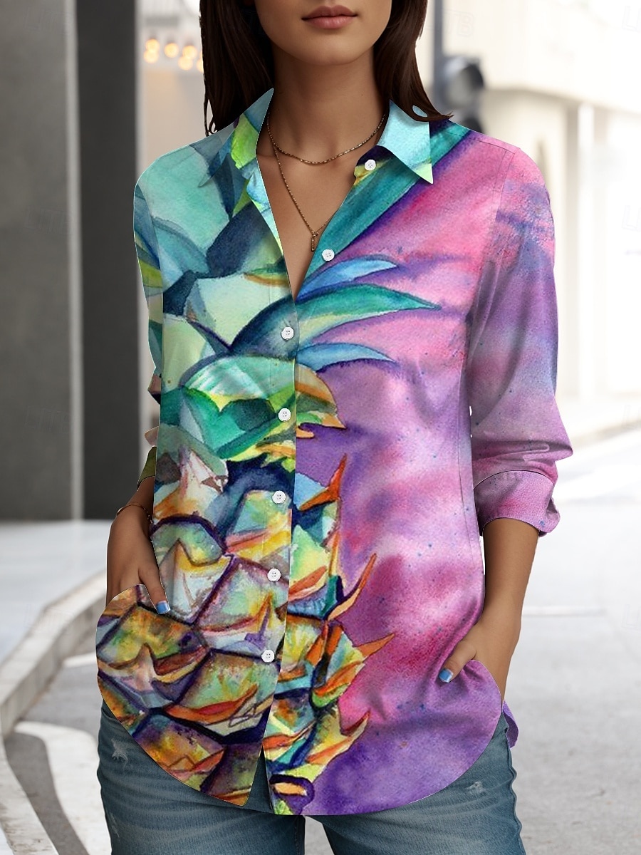 Per donna Camicia Floreale Casual Manica Lunga Colletto a Camicia Top Regolari Lavoro Quotidiano Bottoni Stampato Viola Primavera Autunno Inverno del 2025 a $32.99 –P1