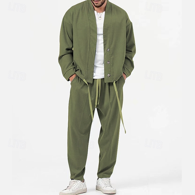 Herren 2 Stück Hemden-Set Passende Sets Lässiges Hemd Grün Hellgrau Grau Langarm Glatt Täglich Ausgehen Bekleidung Modisch Brautkleider schlicht 2025 - $45.99 –P7
